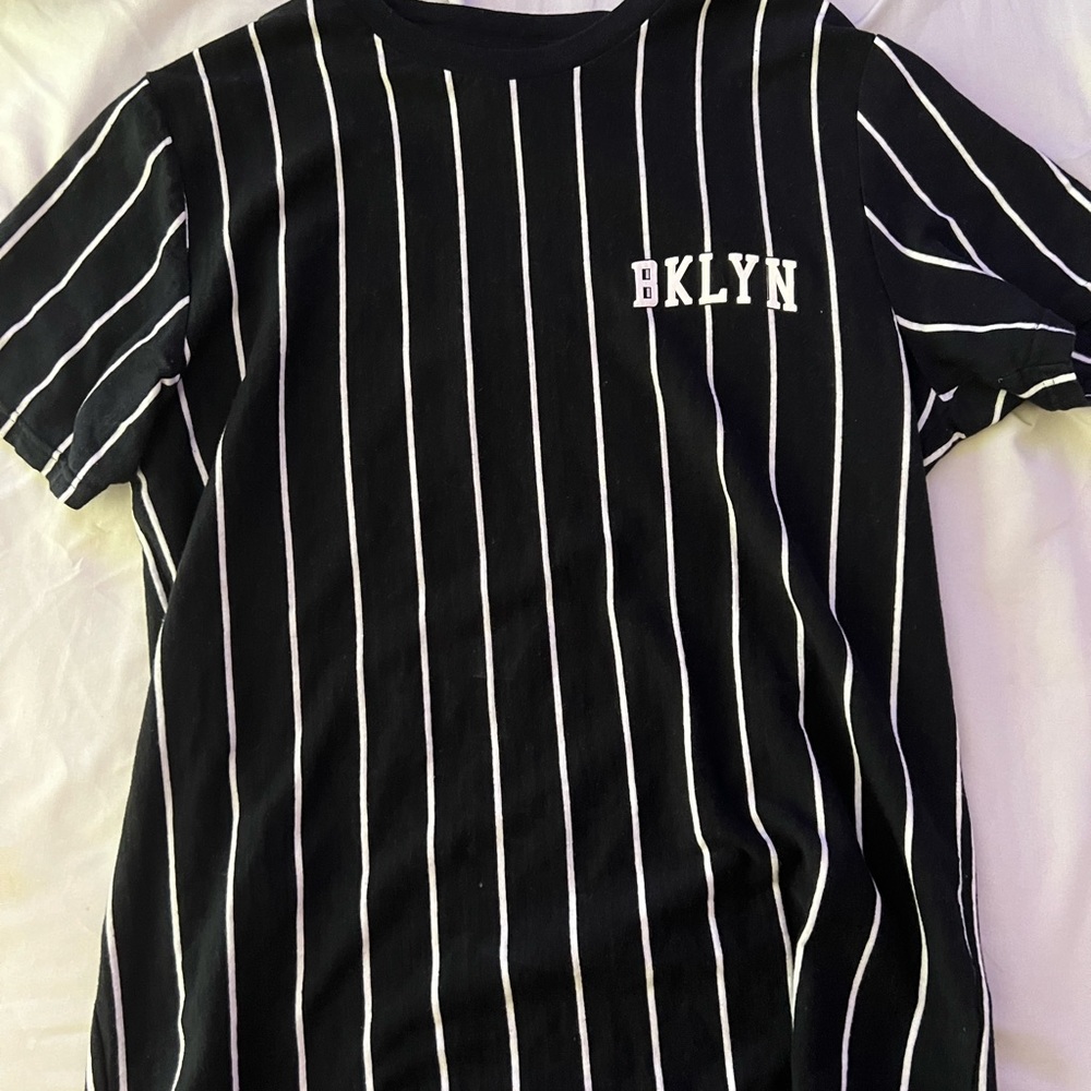 Mens WXYZ BKLN Shirt Size Medium, Black and White Stripes